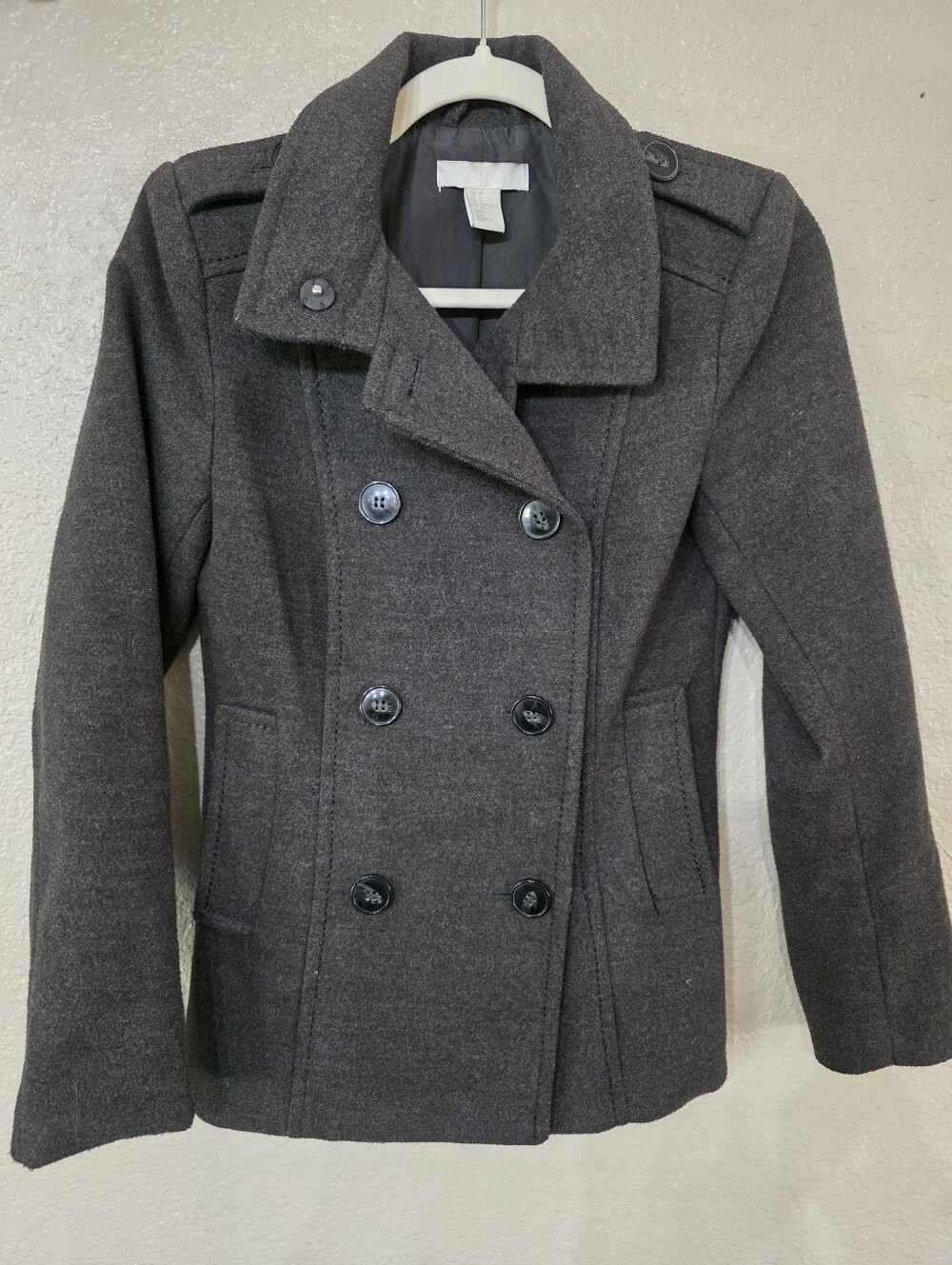 H&M Women’s Double-Breasted Wool Feel Peacoat - Dark Charcoal